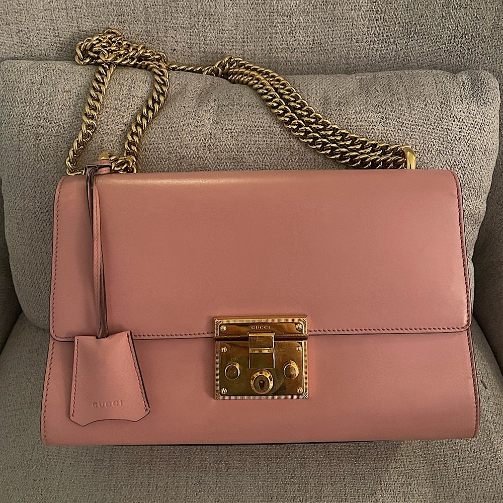 Gucci Guccissima Padlock Smooth Leather Pink Medium Shoulder Crossbody Bag
